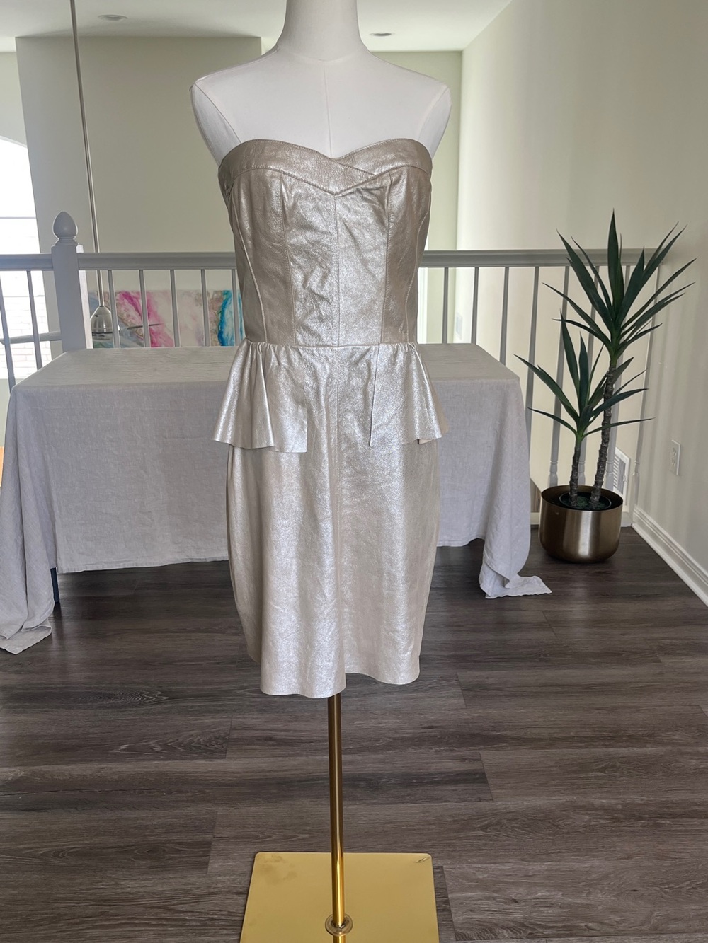 Rebecca Taylor Gold Strapless lamb leather Dress